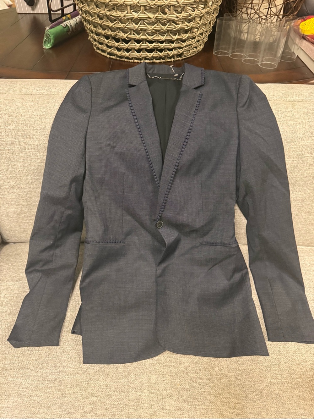 Elie Tahari Charcoal-Blue Single-Button Blazer
